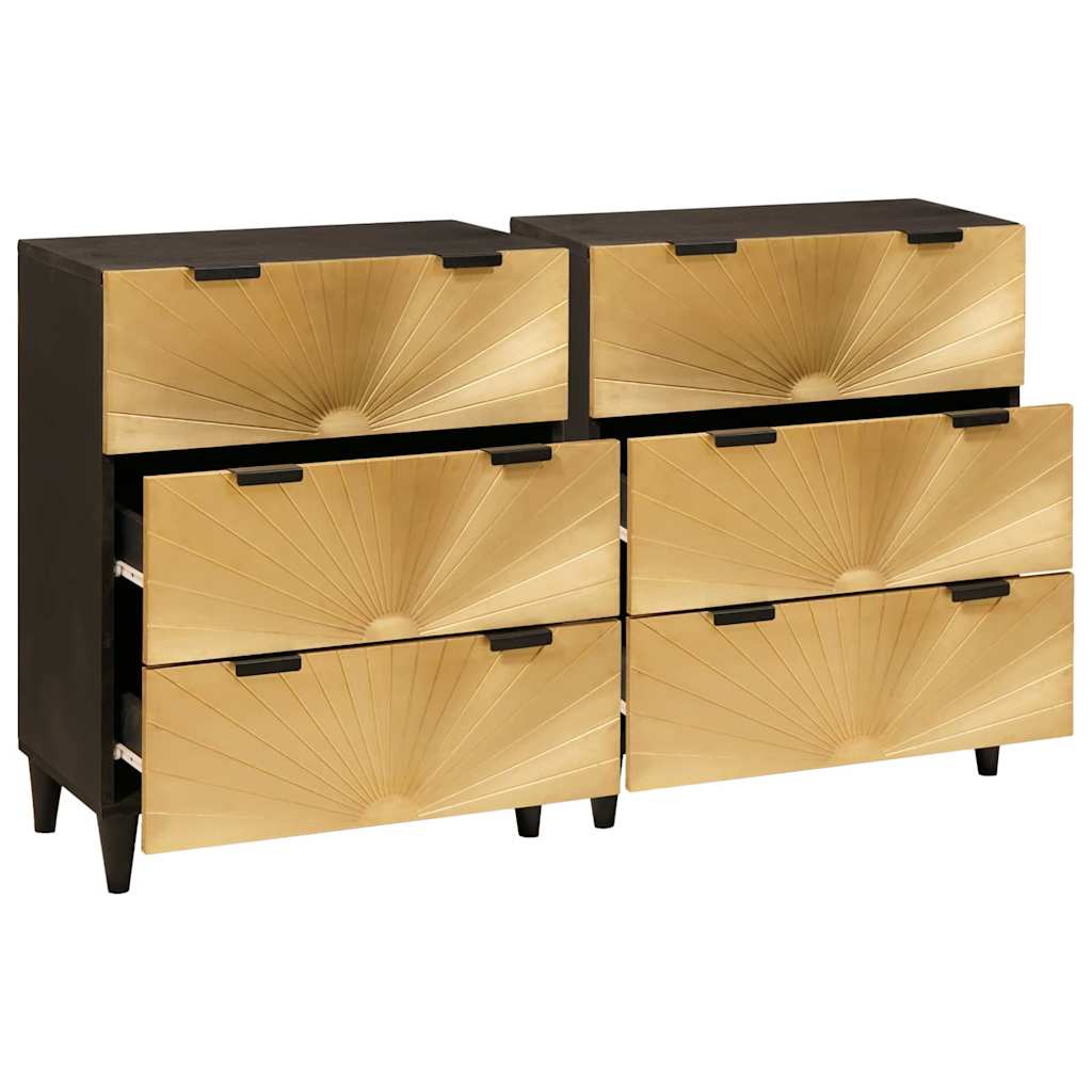 Buffet 2 pcs Noir et or 60 x 33 x 75 cm bois de manguier massif