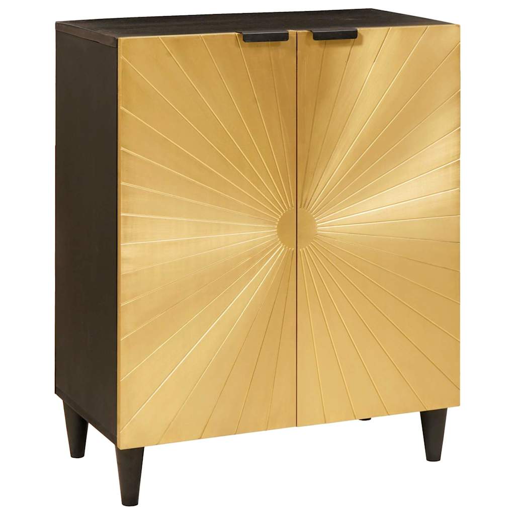 Buffet 3 pcs Noir et or 60 x 33 x 75 cm bois de manguier massif