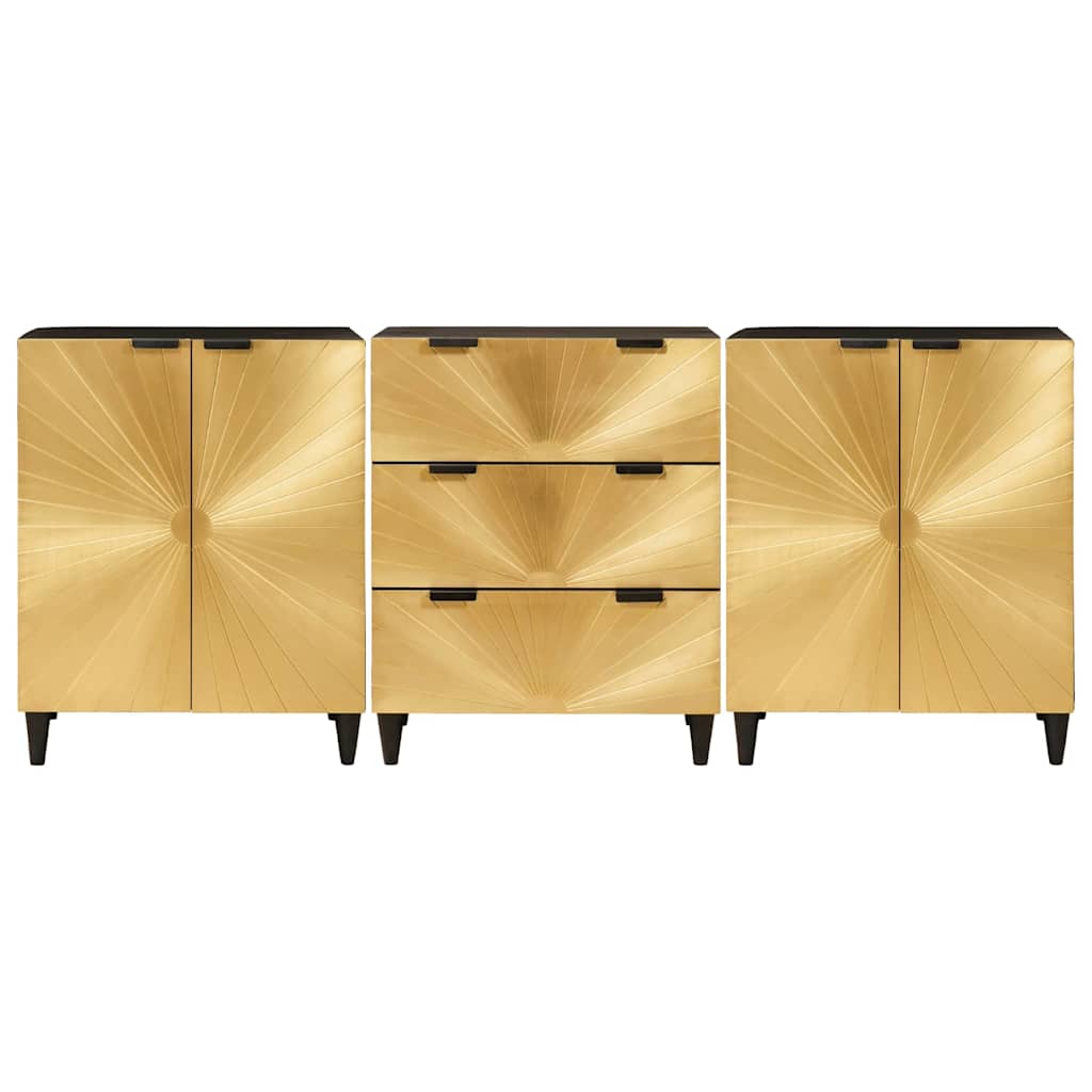 Buffet 3 pcs Noir et or 60 x 33 x 75 cm bois de manguier massif