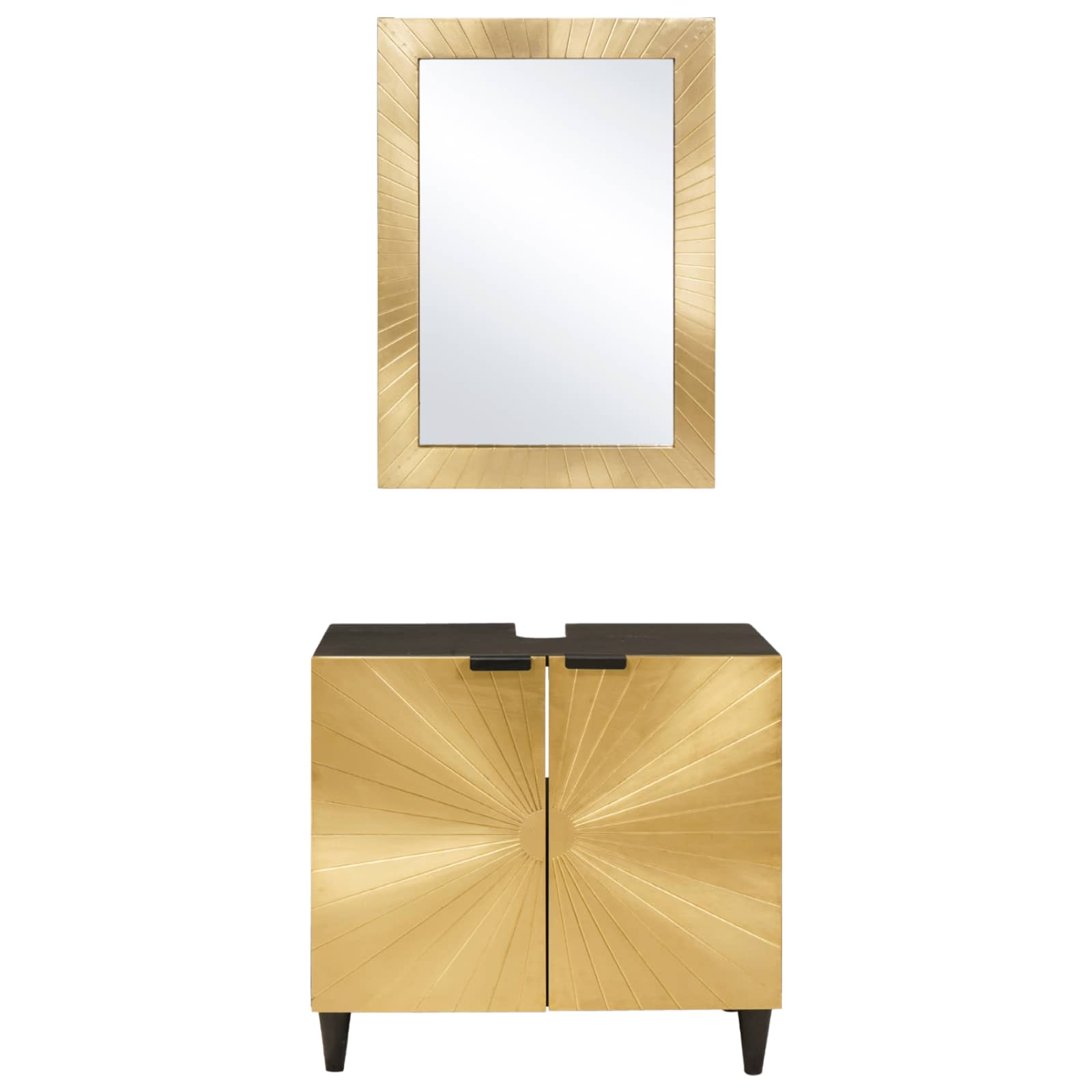 Ensemble d'armoire de salle de bain 2 pc Noir et laiton