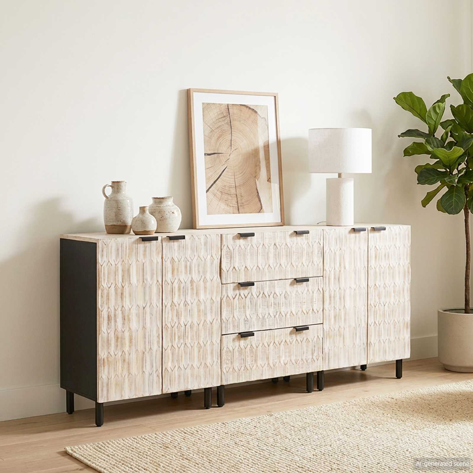 Buffet 3 pcs Finition Lavage Blanc 180 x 33 x 75 cm - XIOS