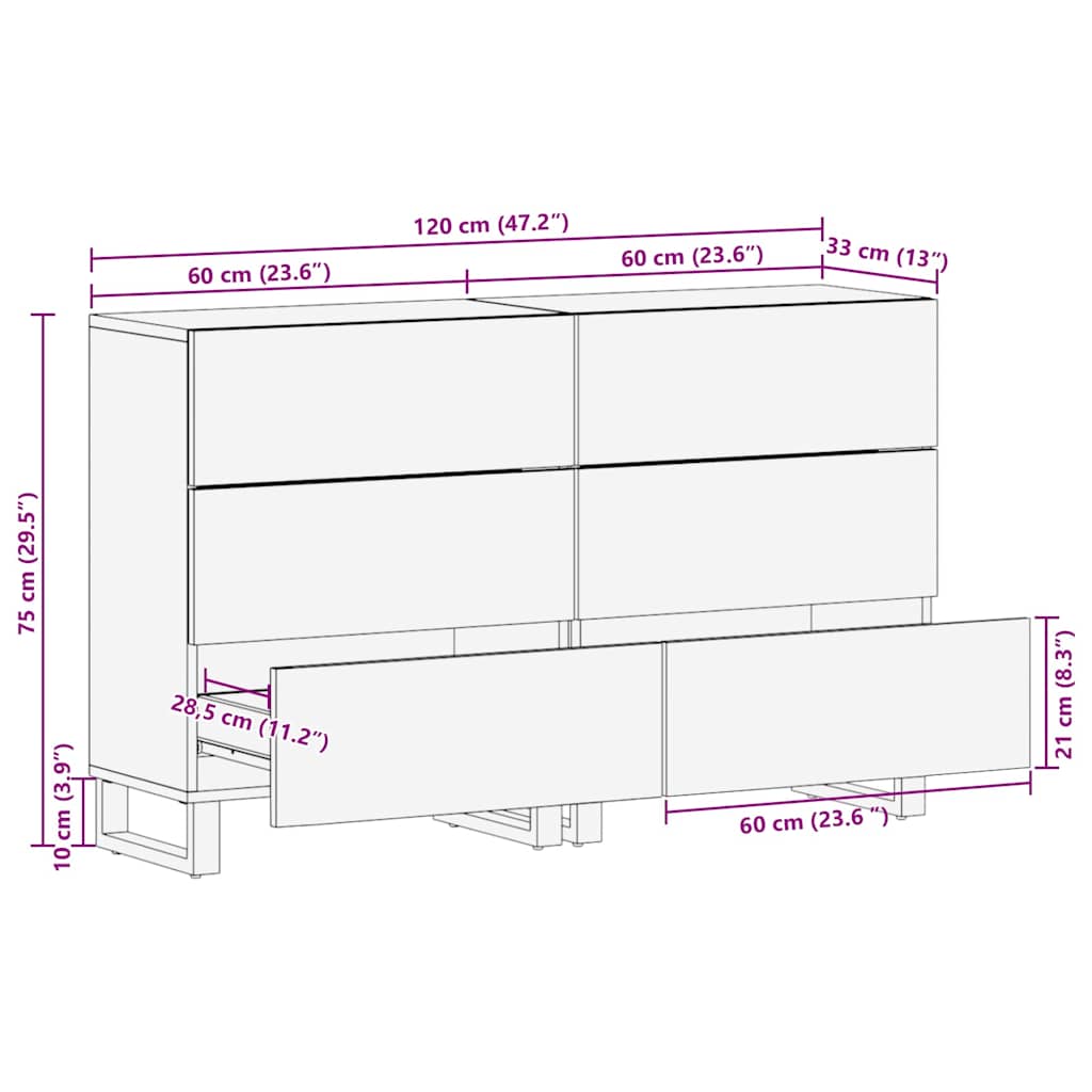 Buffet 2 pcs Marron 60 x 33 x 75 cm bois de manguier massif