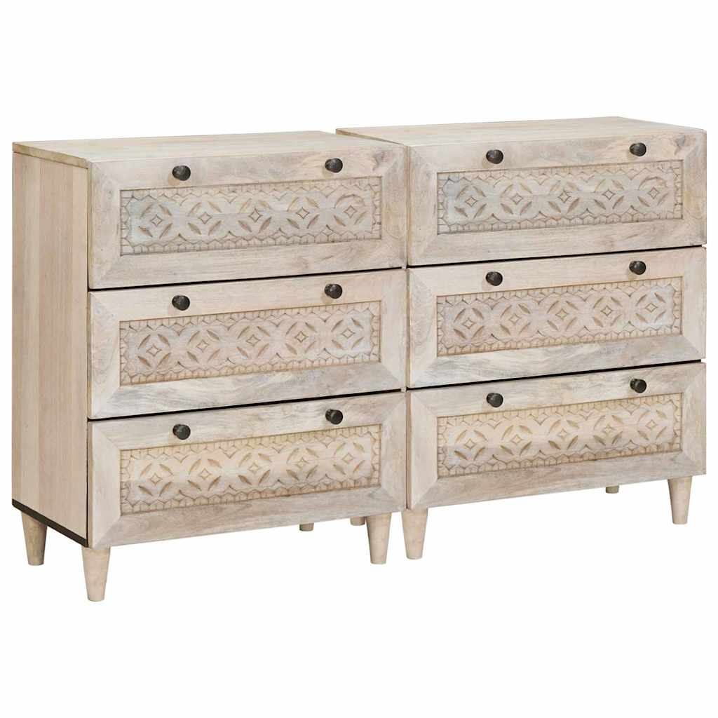 Buffet 2 pcs Blanc 60 x 33 x 75 cm bois de manguier massif