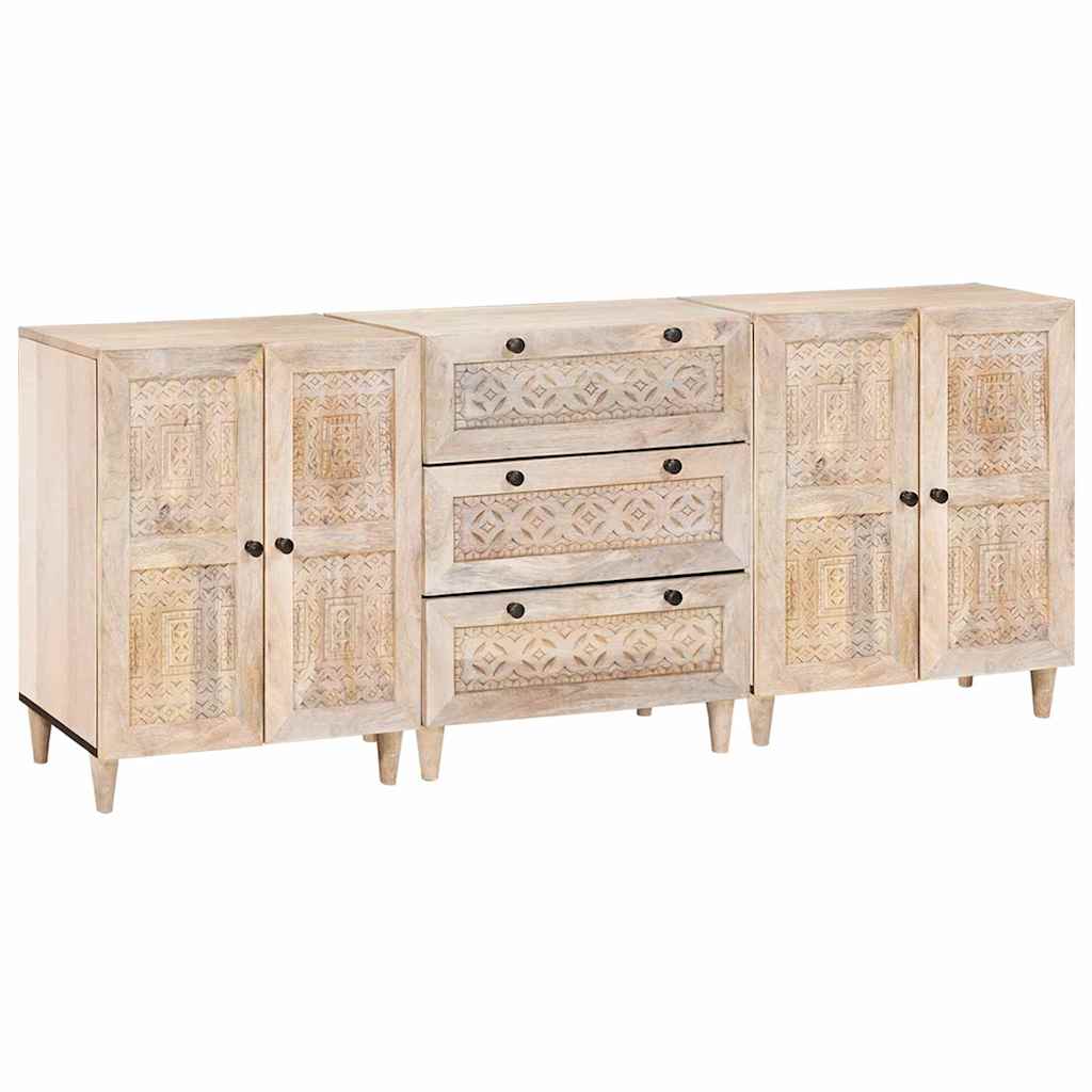 Buffet 3 pcs Blanc 60 x 33 x 75 cm bois de manguier massif