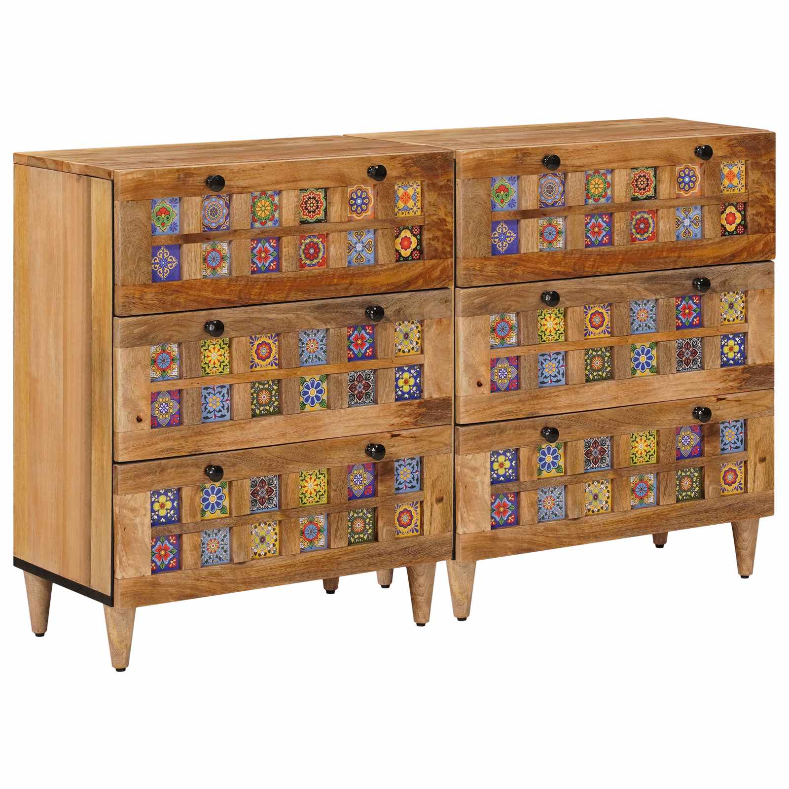 Buffet 2 pcs Naturel 60 x 33 x 75 cm Bois de mangue massif - XIOS