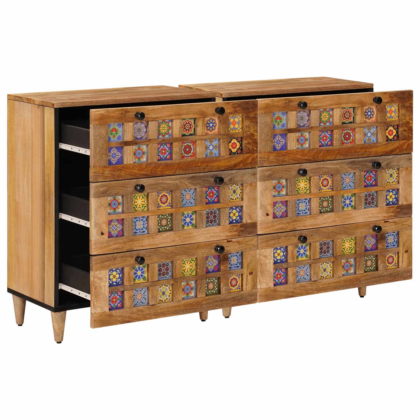 Buffet 2 pcs Naturel 60 x 33 x 75 cm Bois de mangue massif - XIOS
