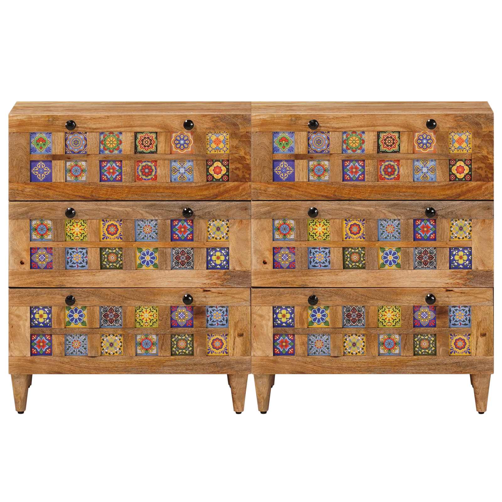 Buffet 2 pcs Naturel 60 x 33 x 75 cm Bois de mangue massif - XIOS