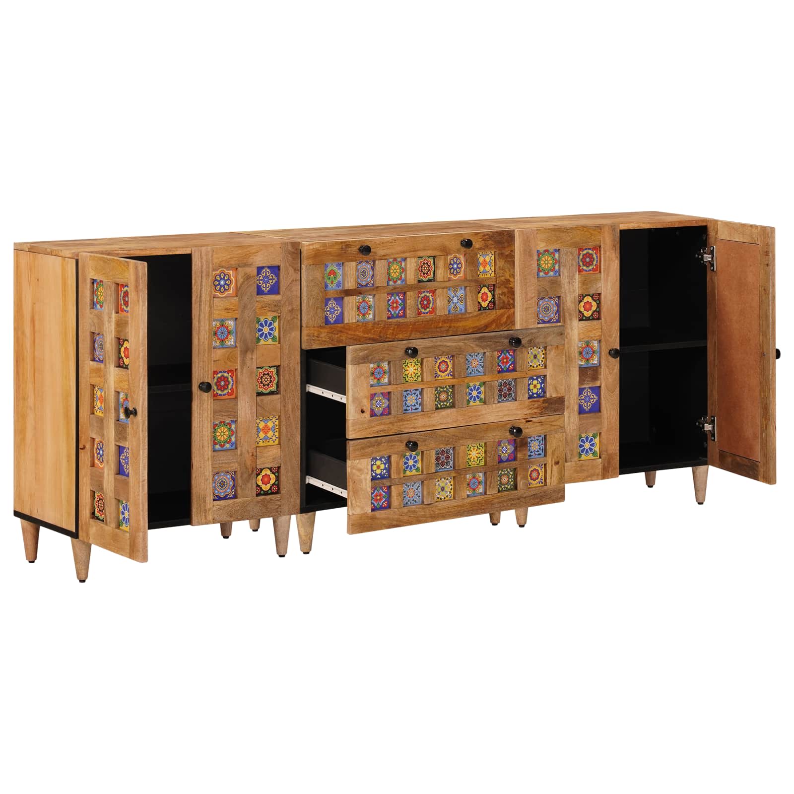 Buffet 3 pcs Naturel 60 x 33,5 x 75 cm Bois de mangue massif - XIOS