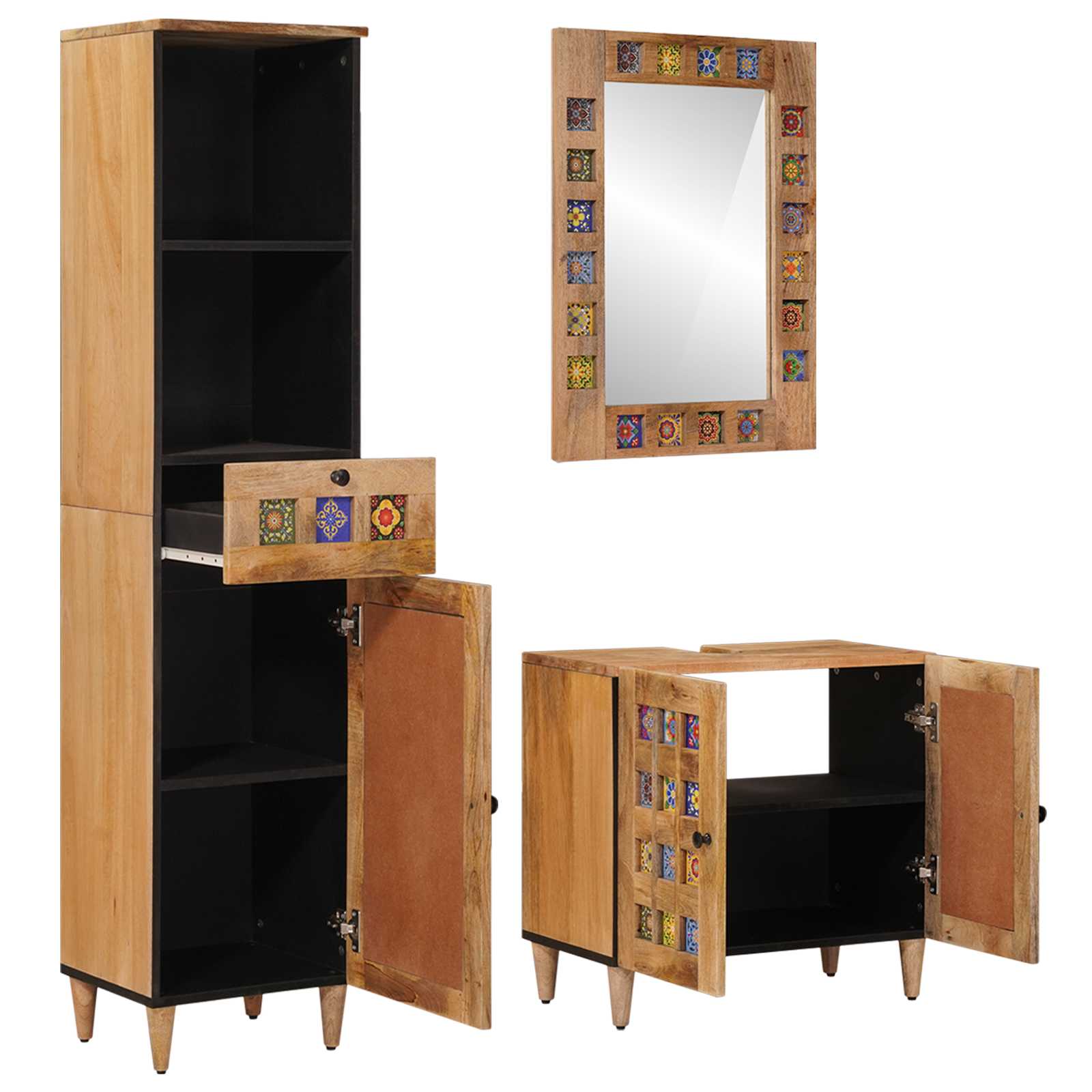 Ensemble de mobilier de salle de bain 3 pièces Naturel
