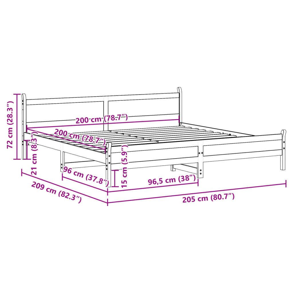 Cadre de lit sans matelas 200x200 cm bois massif de pin - XIOS