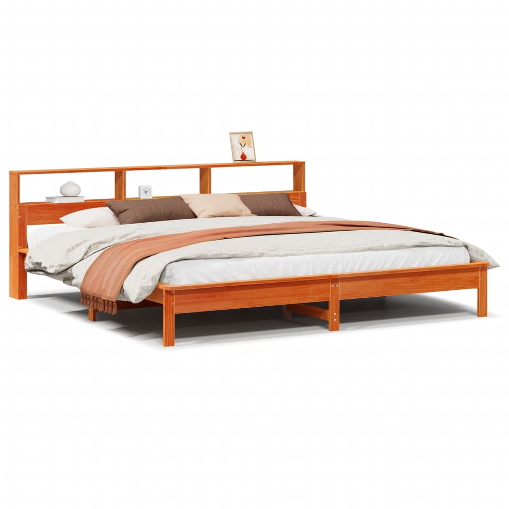 Cadre de lit sans matelas cire marron 200x200cm bois pin massif - XIOS