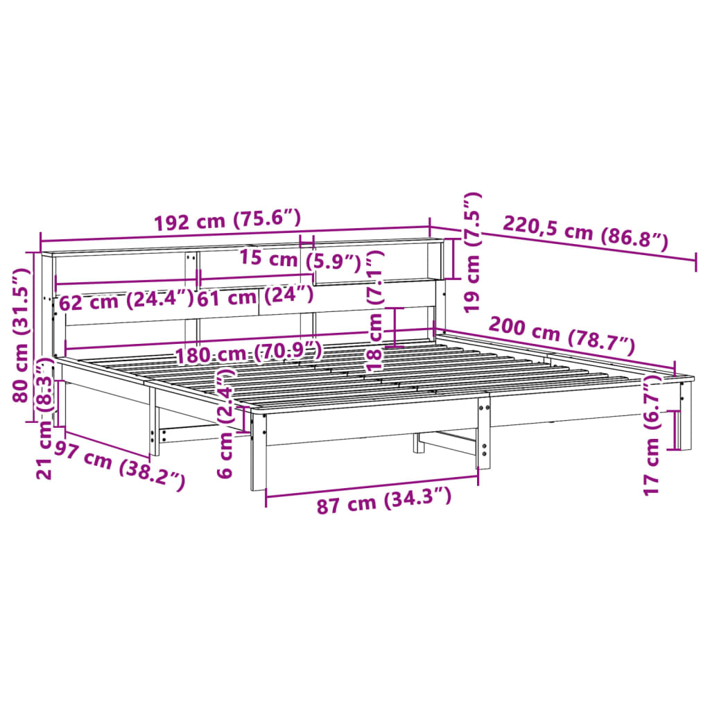 Cadre de lit sans matelas blanc 180x200 cm bois massif de pin - XIOS