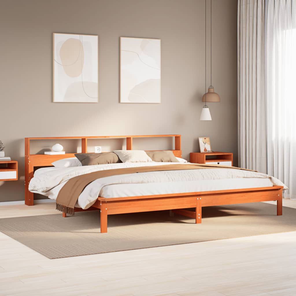 Cadre de lit sans matelas cire marron 180x200cm bois pin massif - XIOS