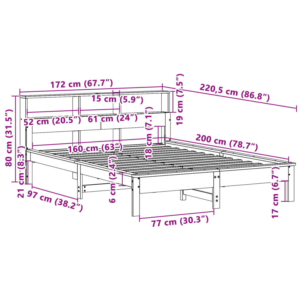 Cadre de lit sans matelas 160x200 cm bois massif de pin - XIOS