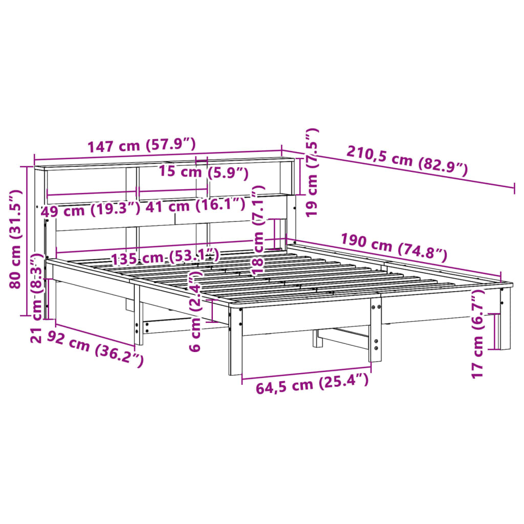 Cadre de lit sans matelas blanc 135x190 cm bois de pin massif - XIOS