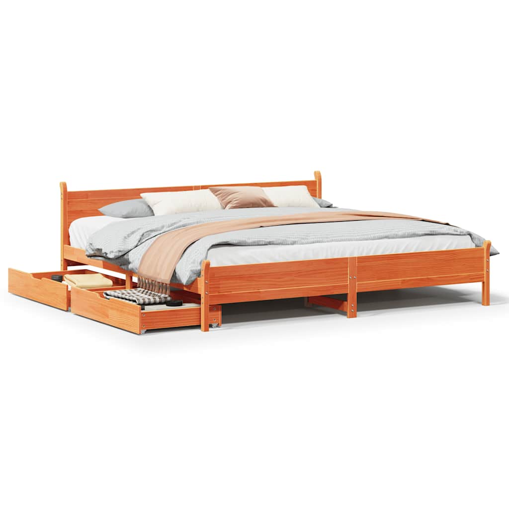 Cadre de lit sans matelas cire marron 200x200cm bois pin massif - XIOS