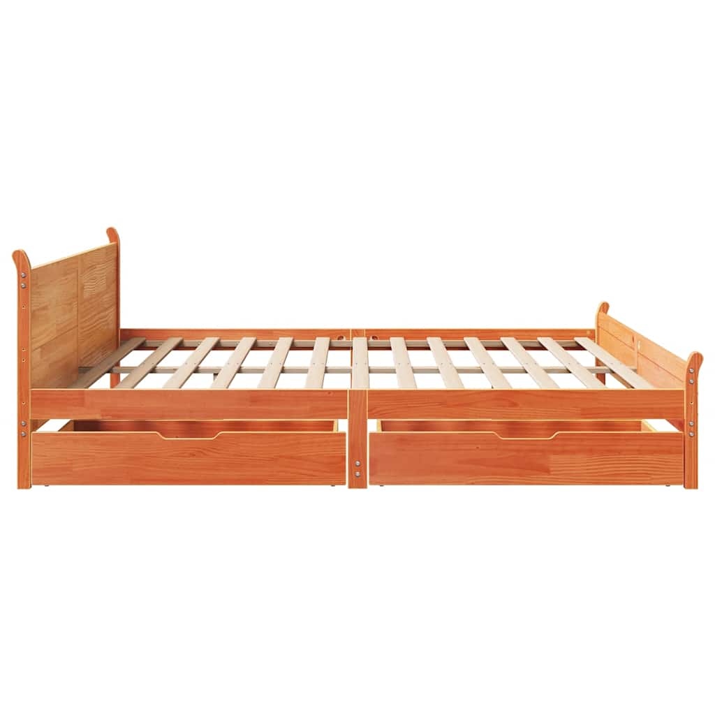 Cadre de lit sans matelas cire marron 200x200cm bois pin massif - XIOS