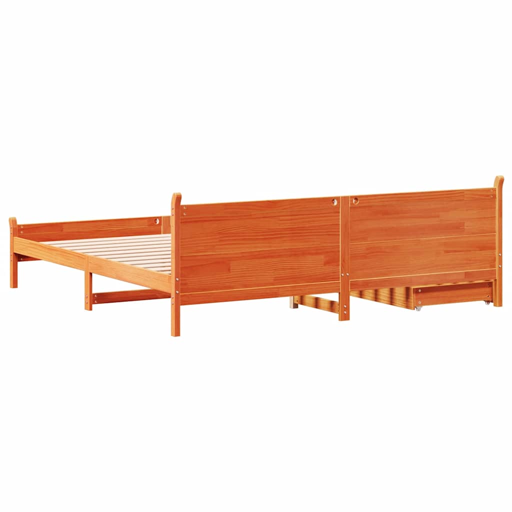 Cadre de lit sans matelas cire marron 200x200cm bois pin massif - XIOS