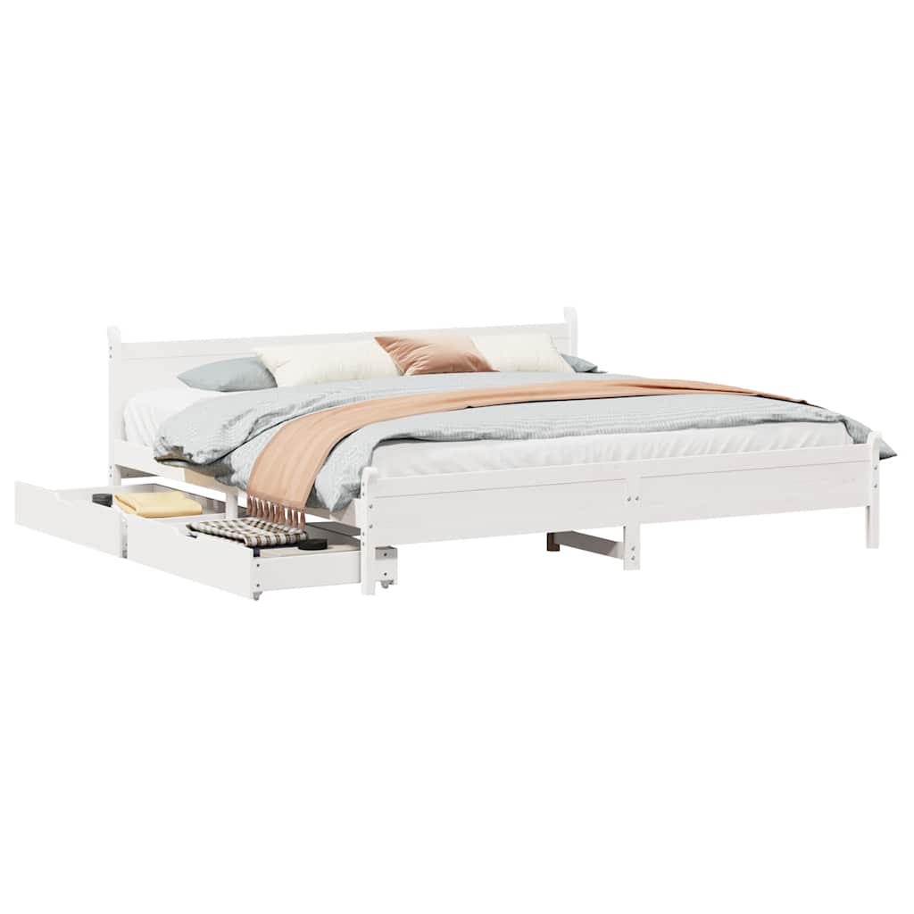 Cadre de lit sans matelas blanc 180x200 cm bois massif de pin - XIOS