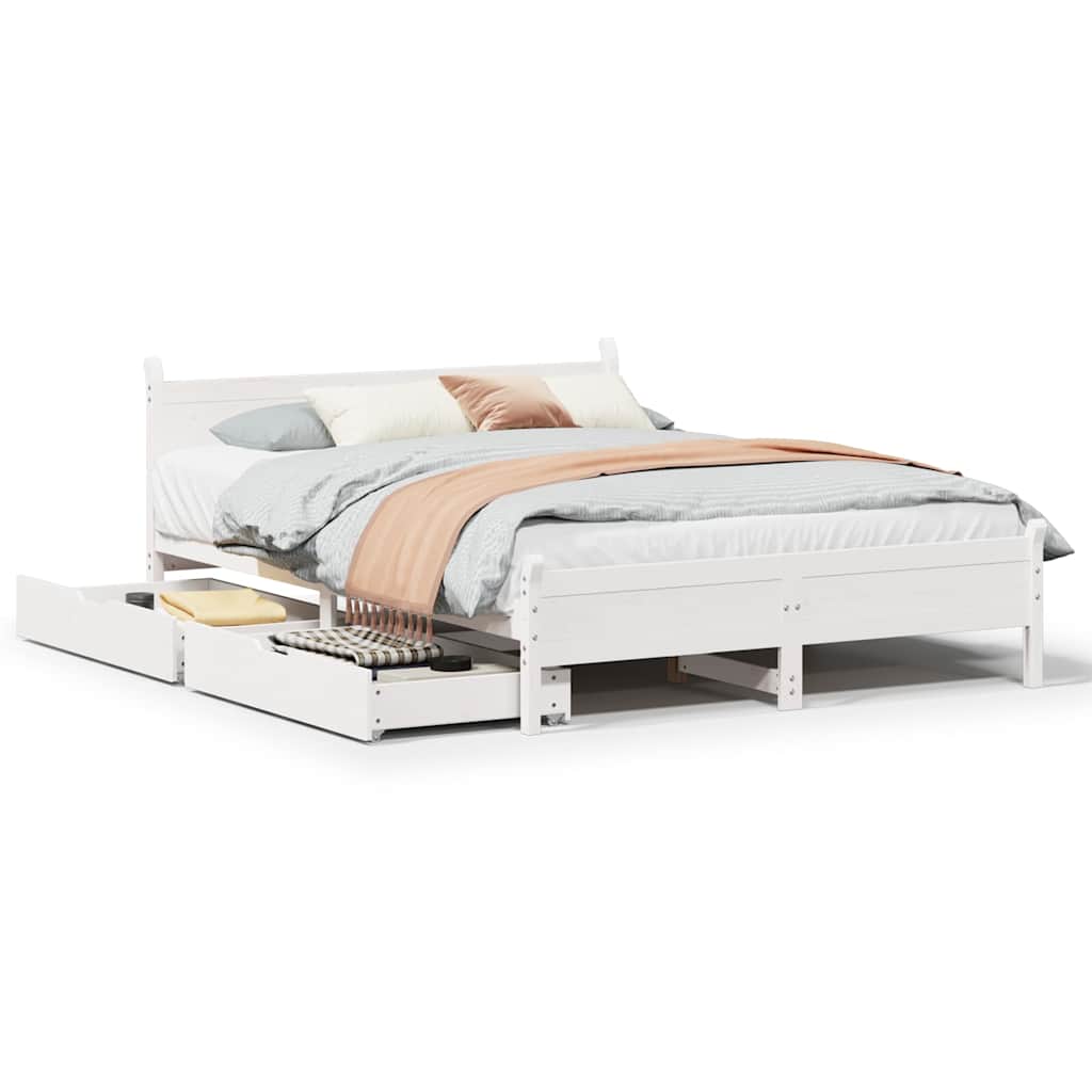 Cadre de lit sans matelas blanc 160x200 cm bois de pin massif - XIOS