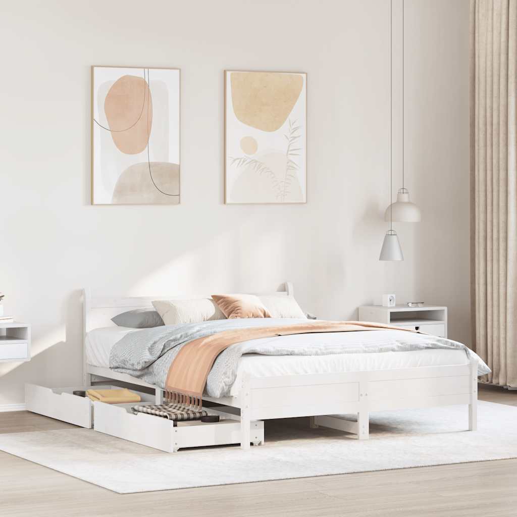 Cadre de lit sans matelas blanc 120x200 cm bois de pin massif - XIOS