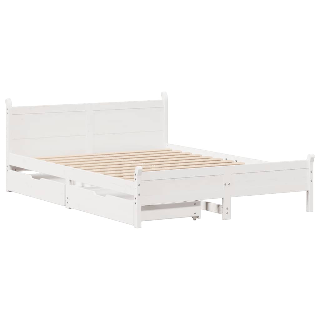 Cadre de lit sans matelas blanc 135x190 cm bois de pin massif - XIOS