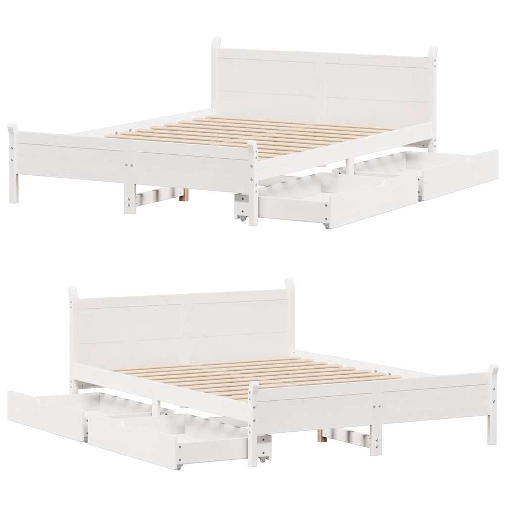 Cadre de lit sans matelas blanc 135x190 cm bois de pin massif - XIOS