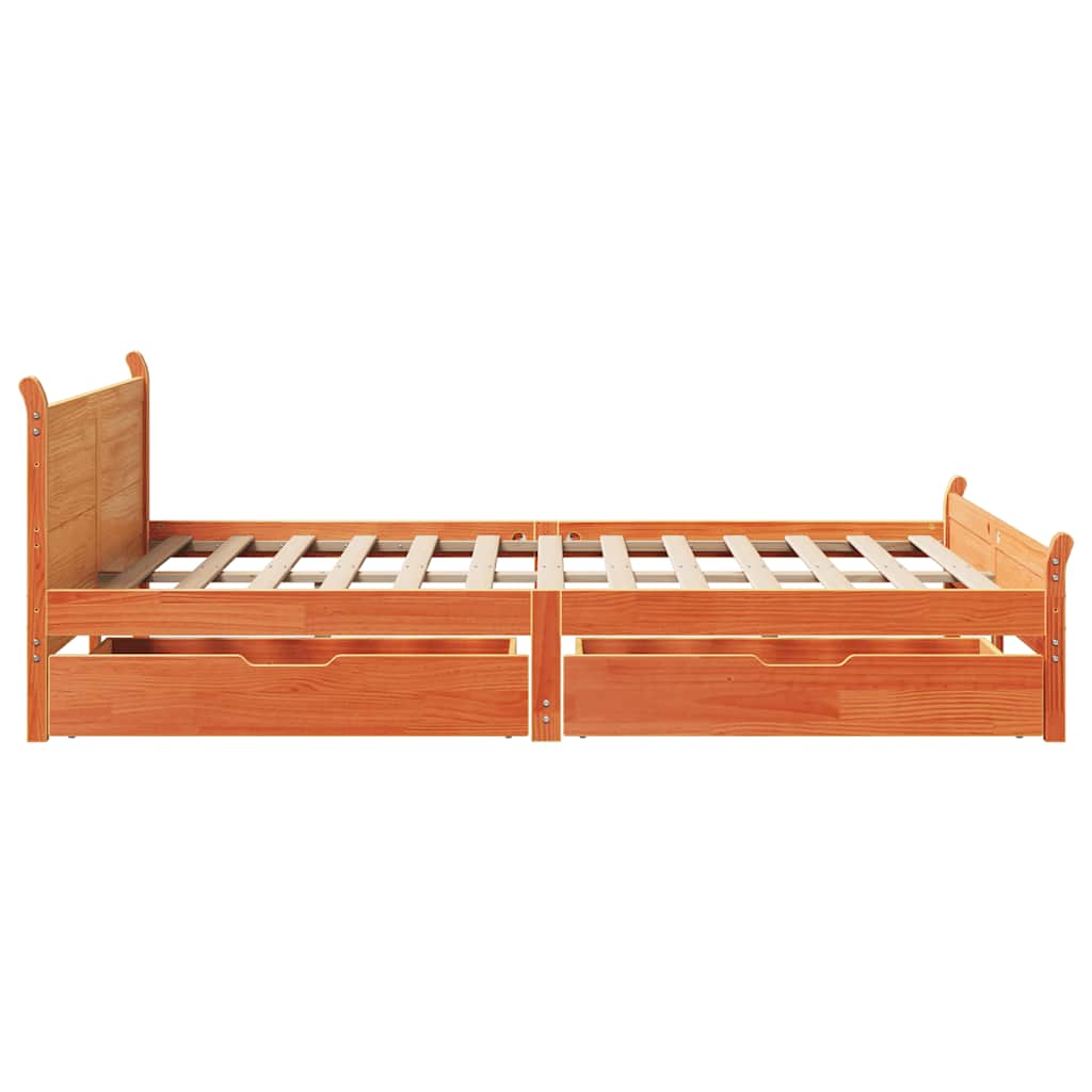 Cadre de lit sans matelas cire marron 120x190cm bois pin massif - XIOS