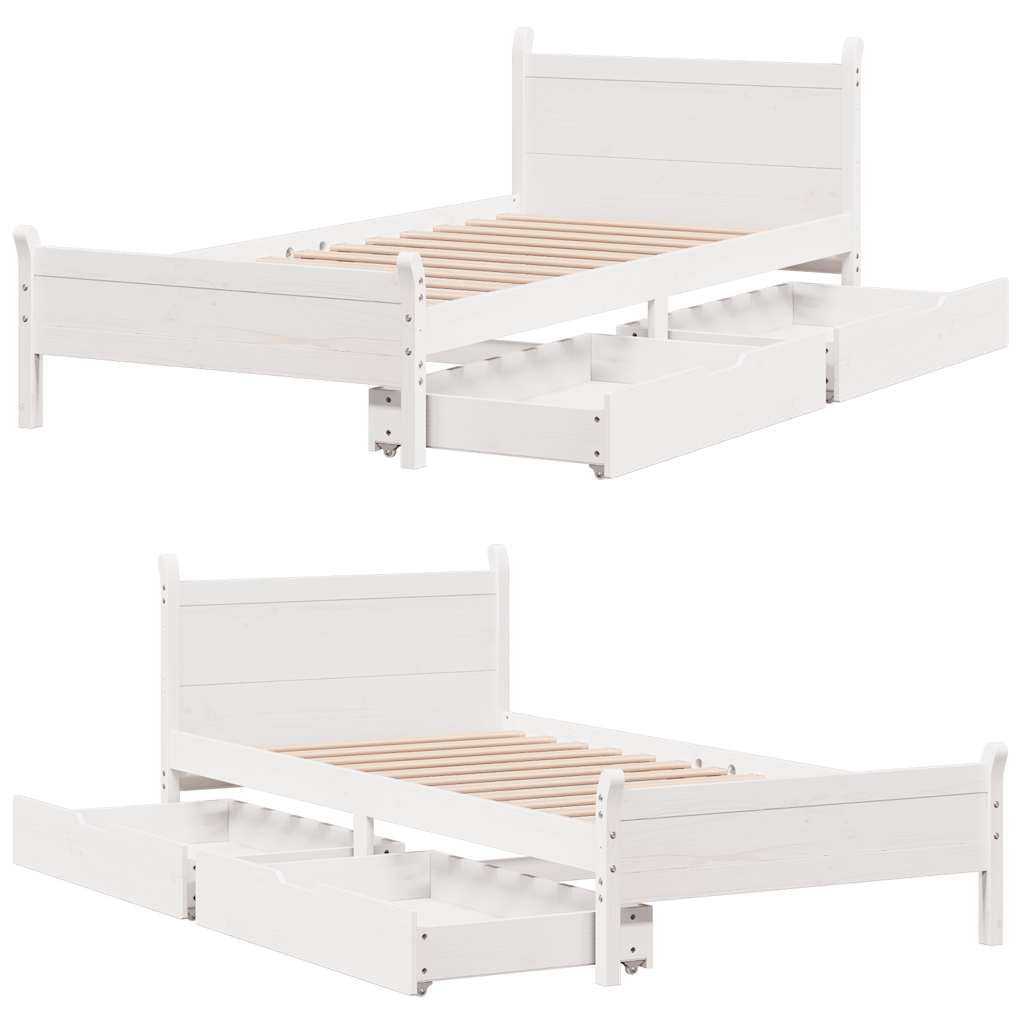 Cadre de lit sans matelas blanc 90x190 cm bois de pin massif - XIOS