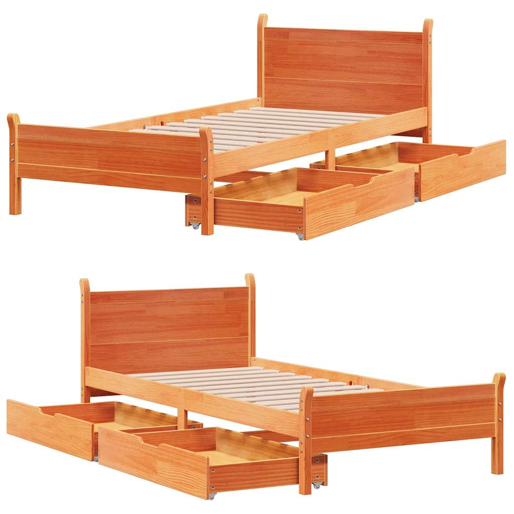 Cadre de lit sans matelas cire marron 75x190 cm bois pin massif - XIOS