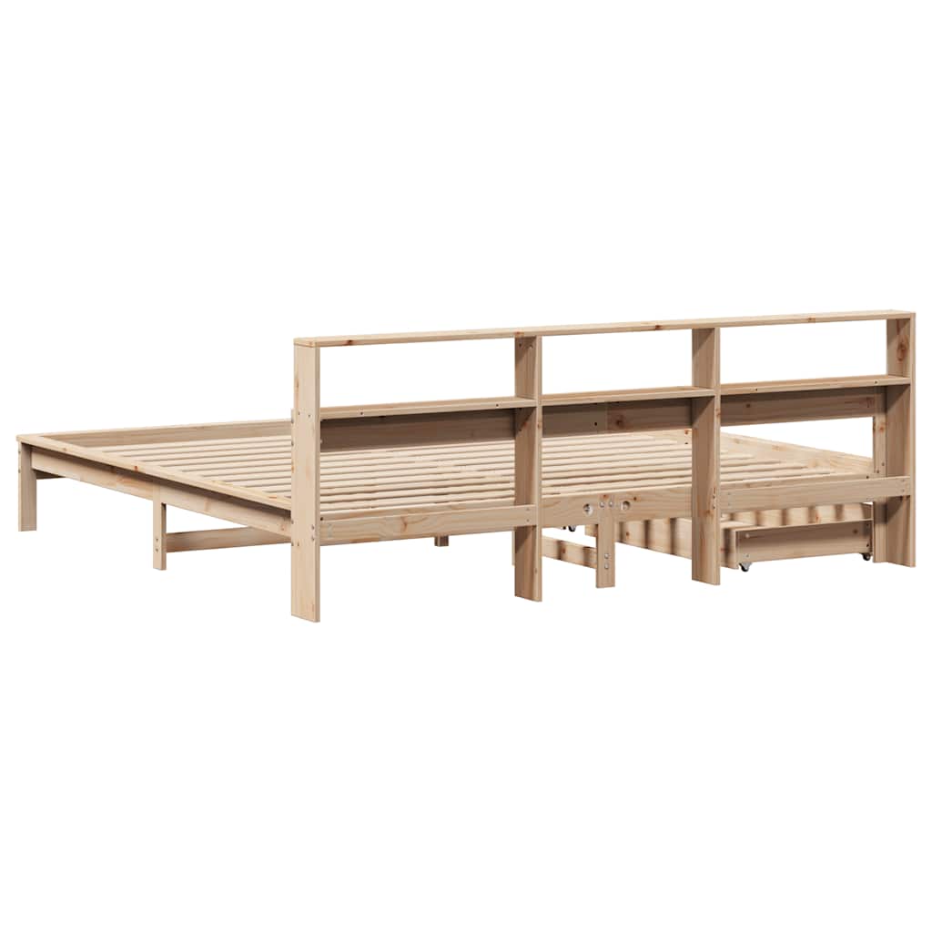Lit bibliothèque sans matelas 200x200 cm bois massif de pin - XIOS