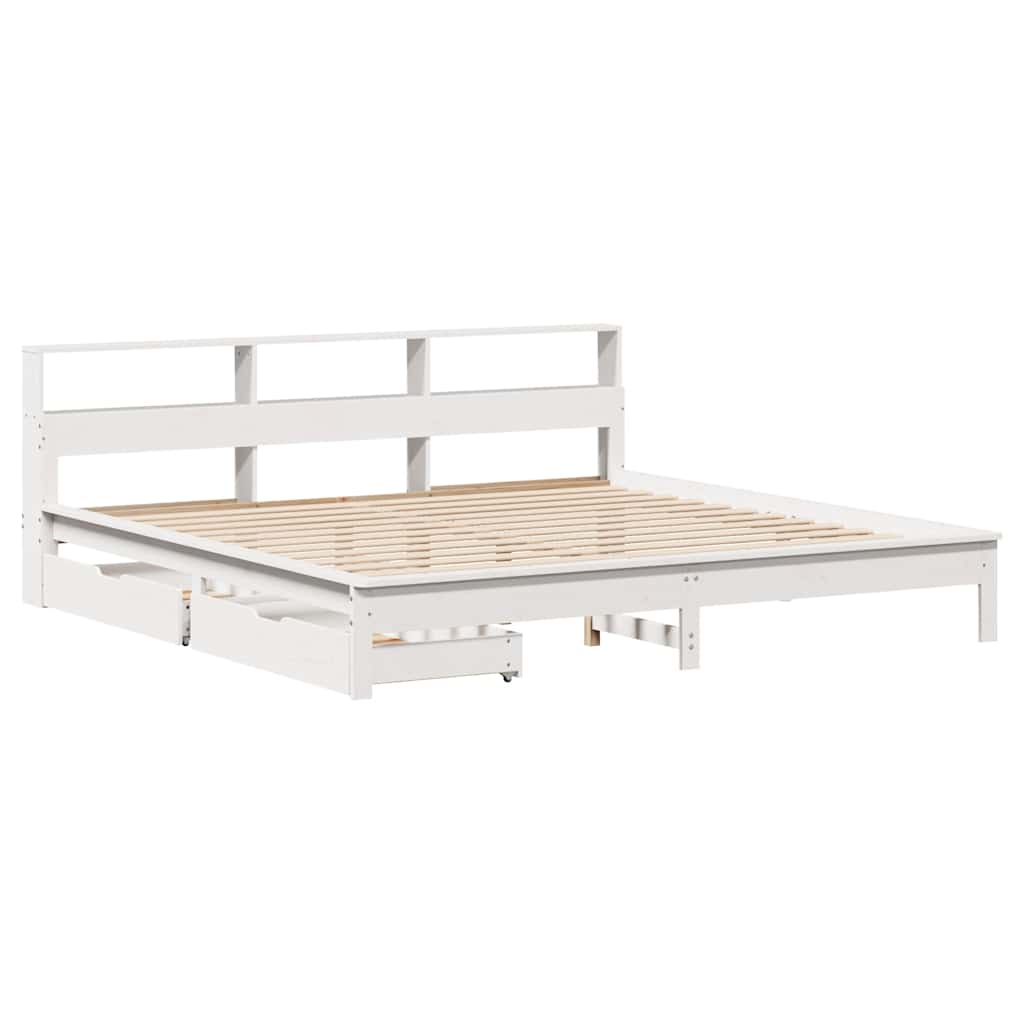 Lit bibliothèque sans matelas blanc 200x200 cm bois pin massif - XIOS