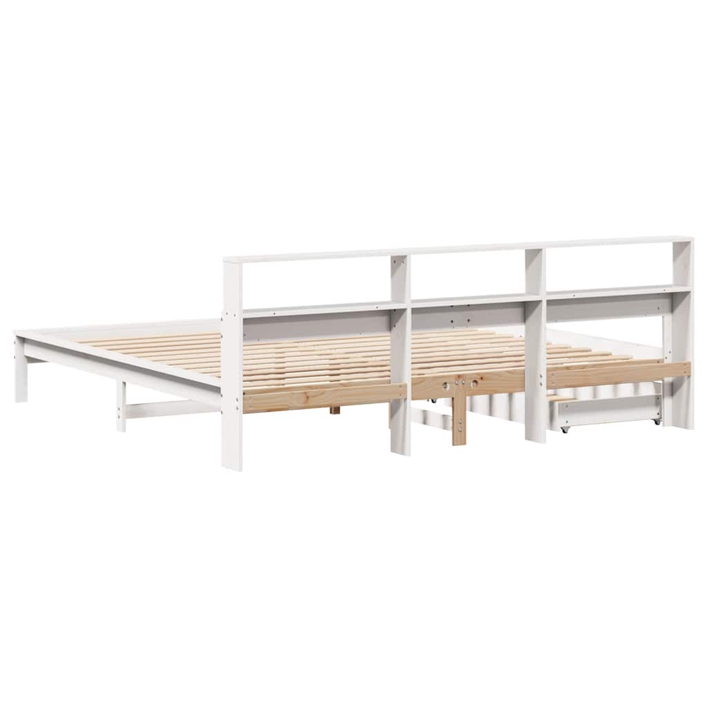 Lit bibliothèque sans matelas blanc 200x200 cm bois pin massif - XIOS