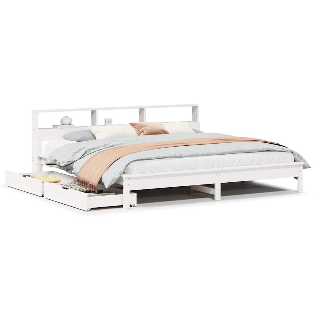 Lit bibliothèque sans matelas blanc 180x200 cm bois pin massif - XIOS
