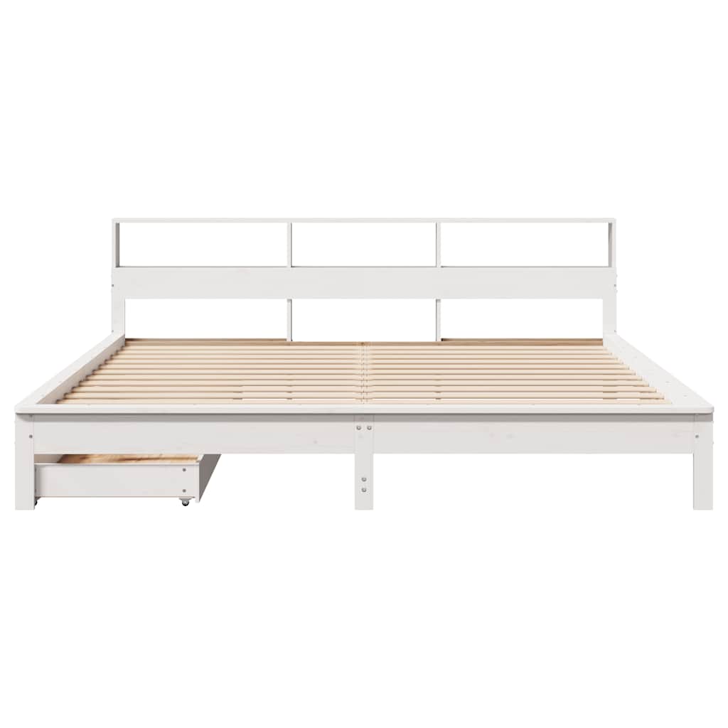 Lit bibliothèque sans matelas blanc 180x200 cm bois pin massif - XIOS