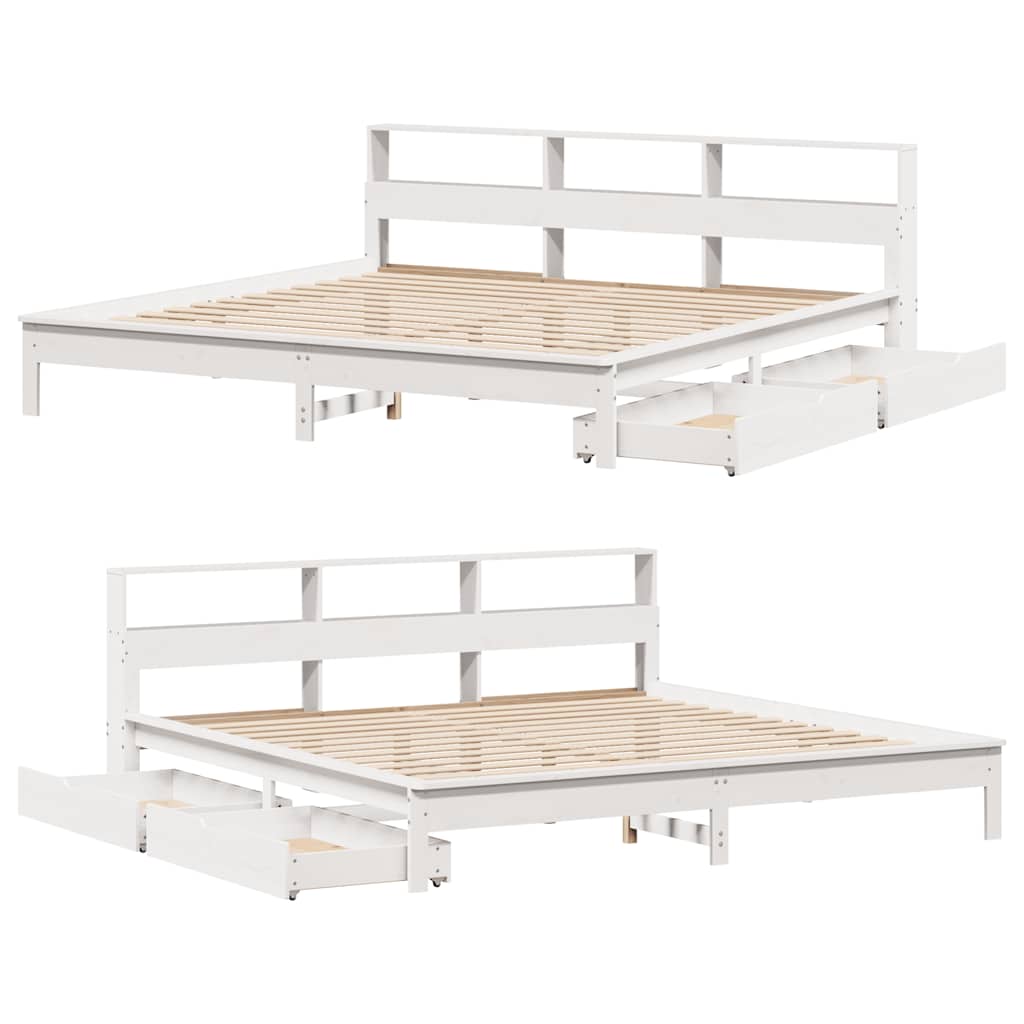 Lit bibliothèque sans matelas blanc 180x200 cm bois pin massif - XIOS