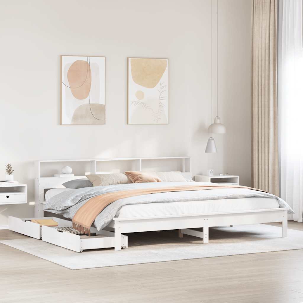 Lit bibliothèque sans matelas blanc 180x200 cm bois pin massif - XIOS