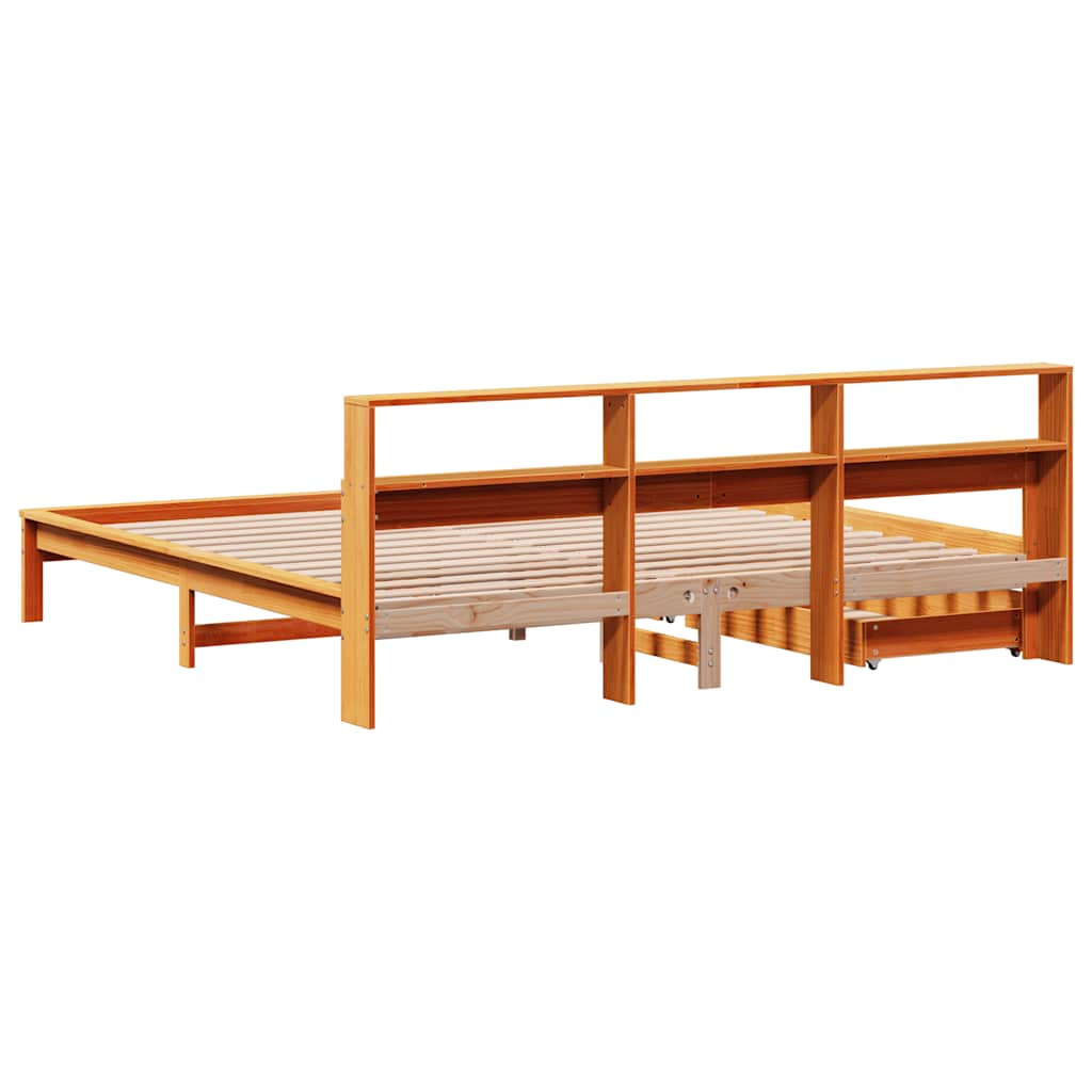 Lit bibliothèque sans matelas cire marron 180x200 cm pin massif - XIOS
