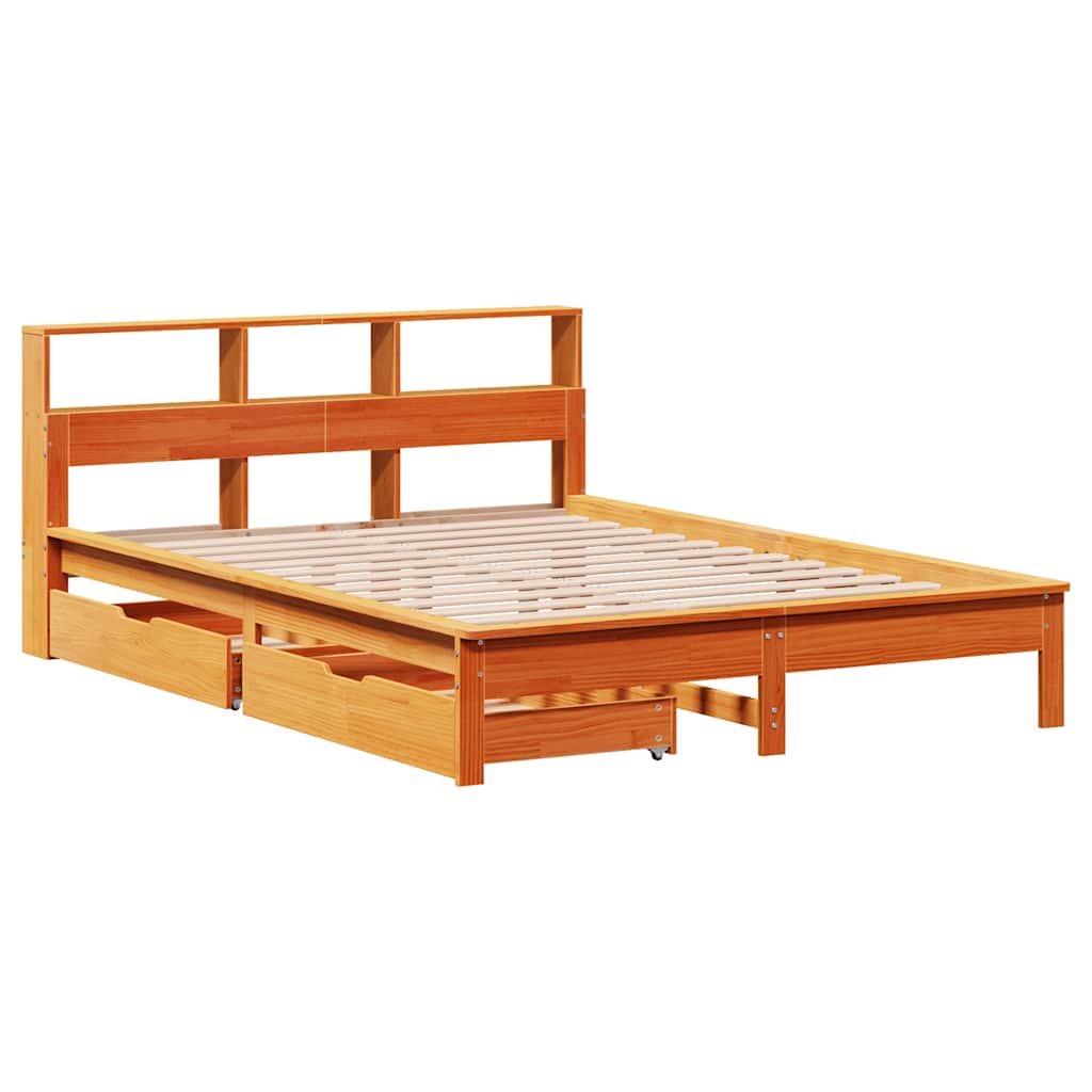Lit bibliothèque sans matelas cire marron 150x200 cm pin massif - XIOS