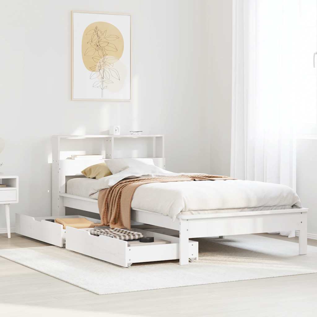 Lit bibliothèque sans matelas blanc 90x200cm bois de pin massif - XIOS