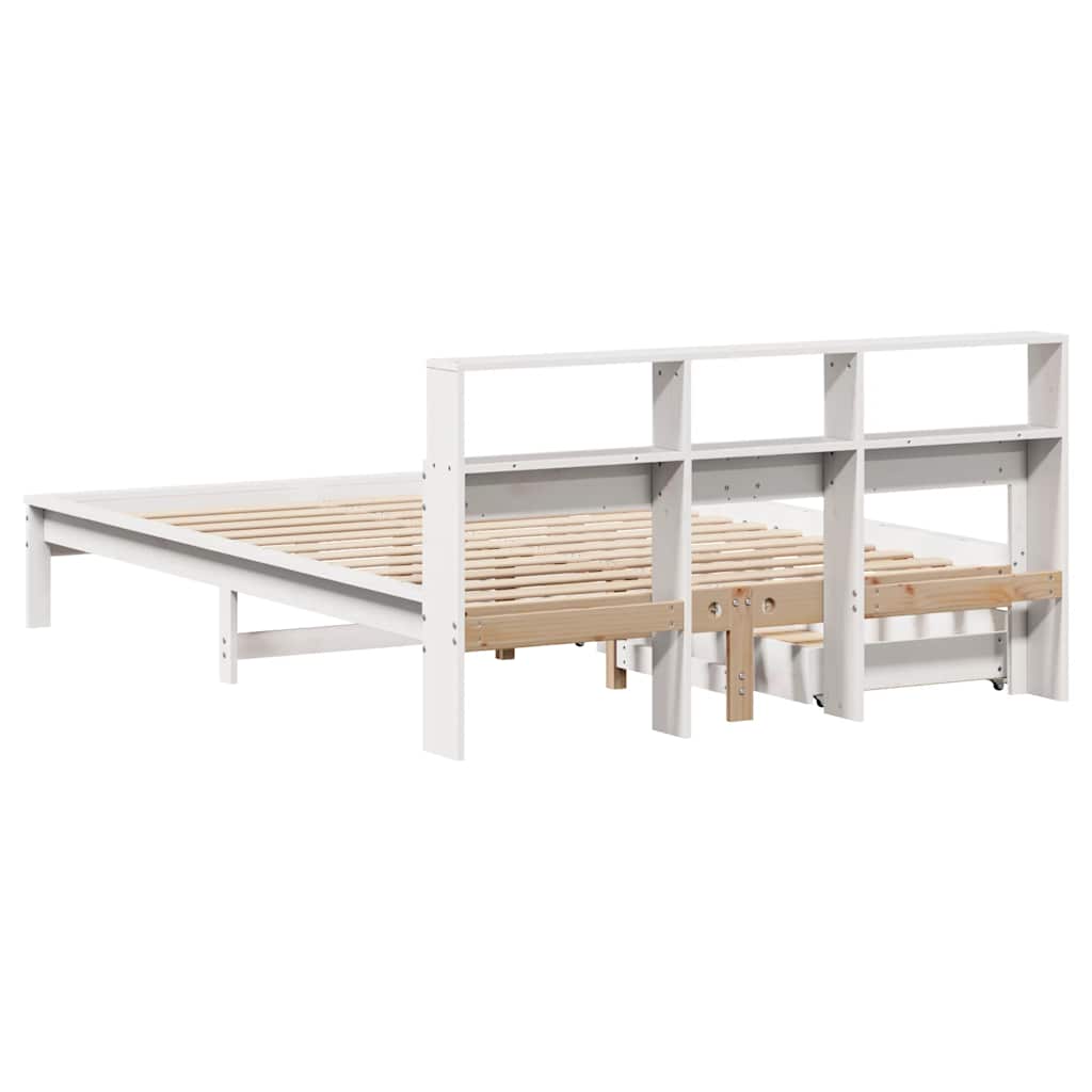 Lit bibliothèque sans matelas blanc 140x190 cm bois pin massif - XIOS
