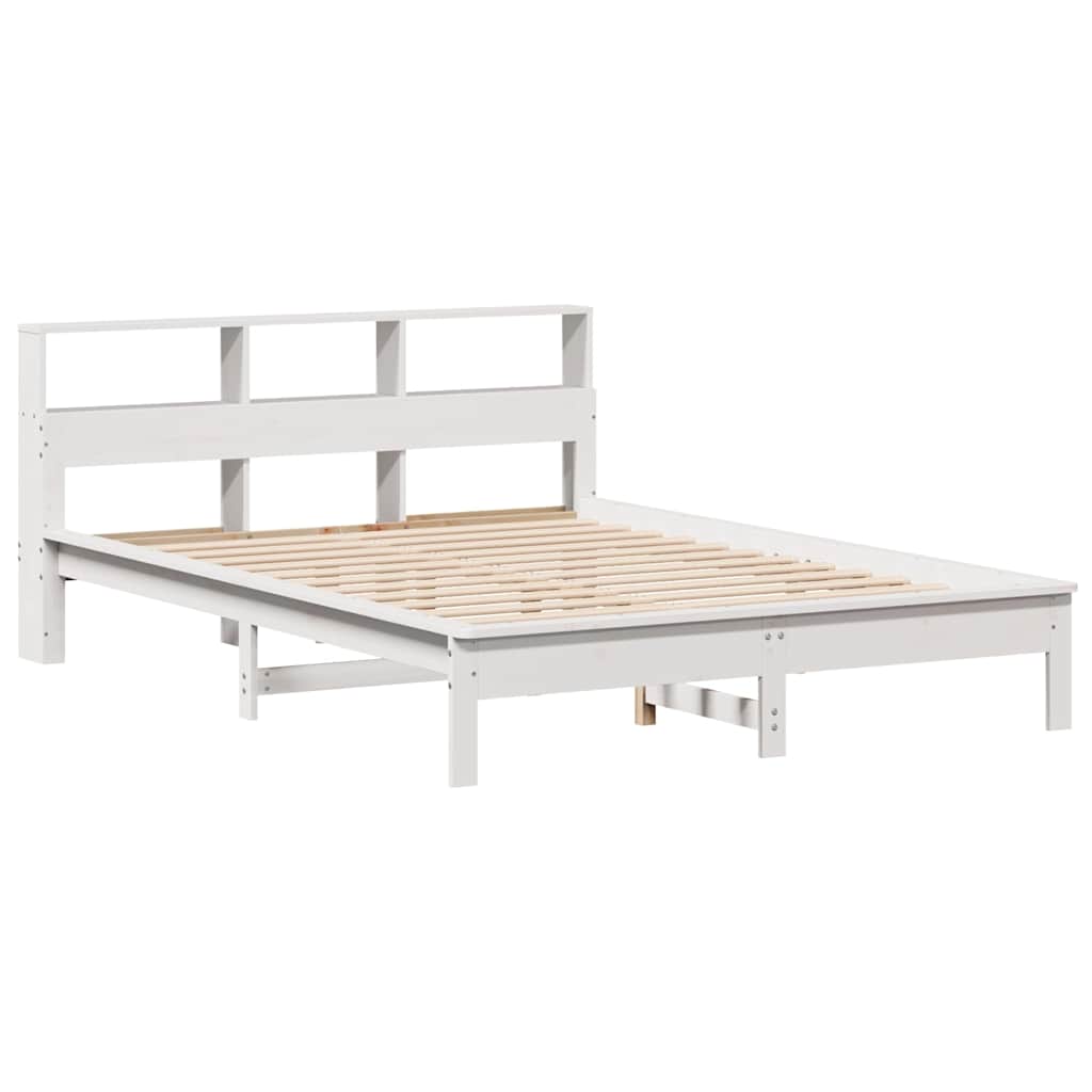 Lit bibliothèque sans matelas blanc 140x190 cm bois pin massif - XIOS