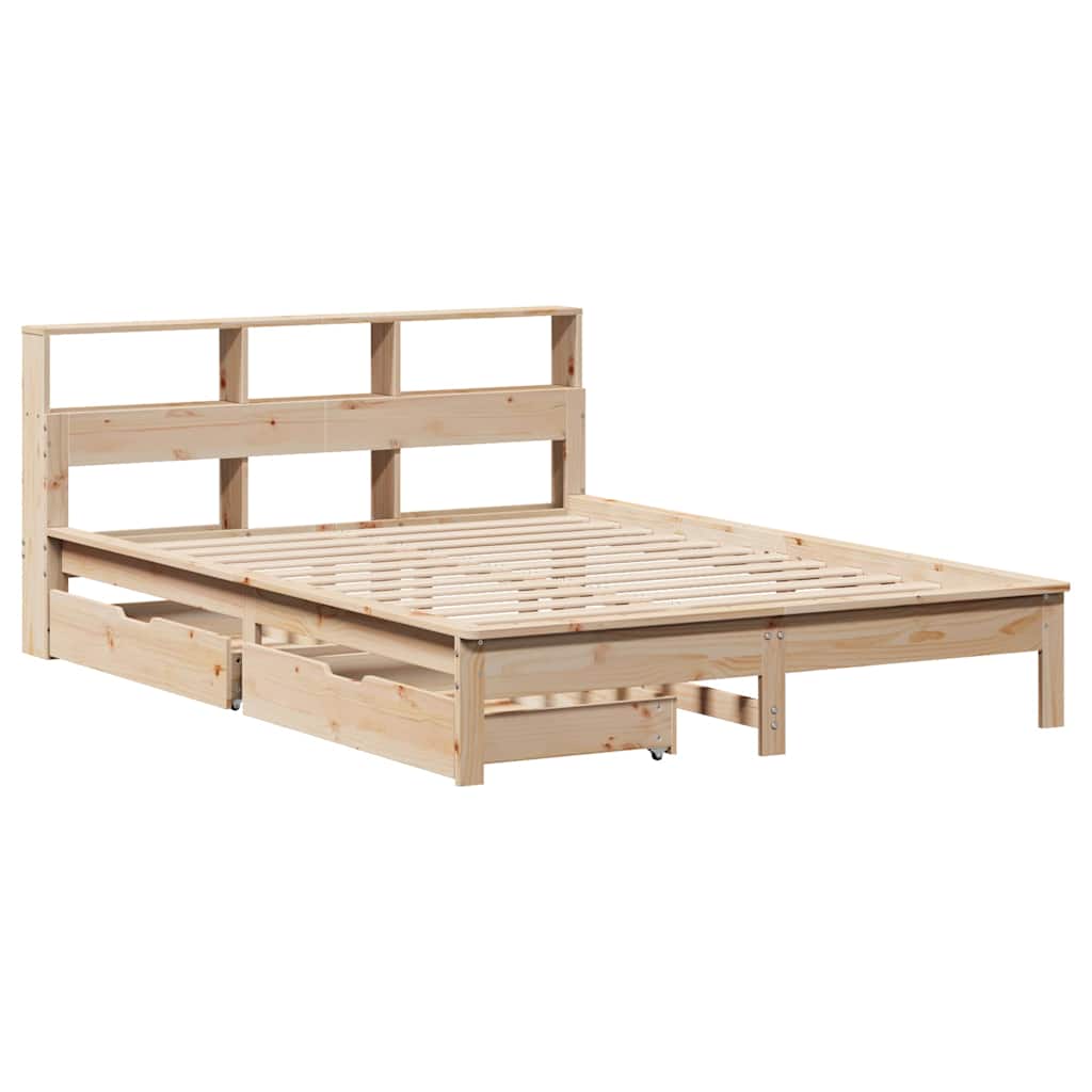 Lit bibliothèque sans matelas 135x190 cm bois de pin massif - XIOS