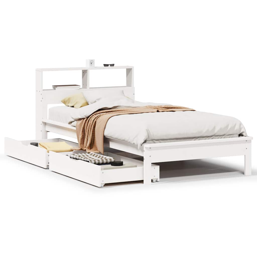 Lit bibliothèque sans matelas blanc 90x190cm bois de pin massif - XIOS