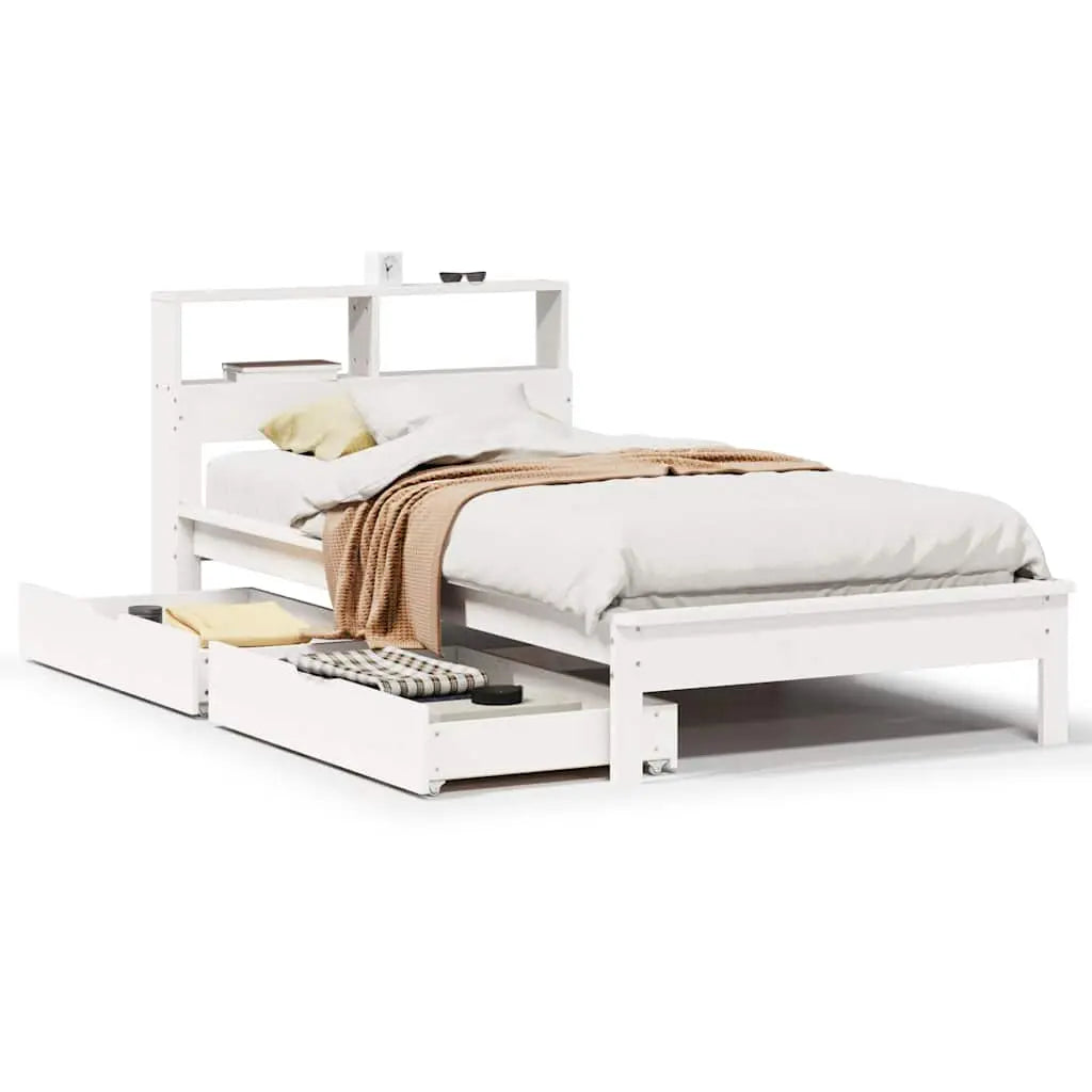 Lit bibliothèque sans matelas blanc 90x190cm bois de pin massif - XIOS