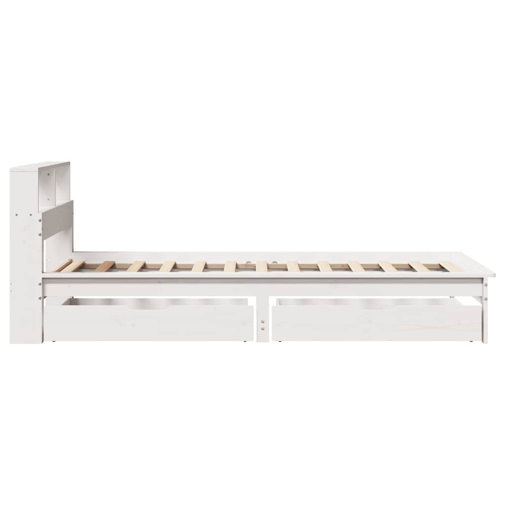 Lit bibliothèque sans matelas blanc 90x190cm bois de pin massif - XIOS