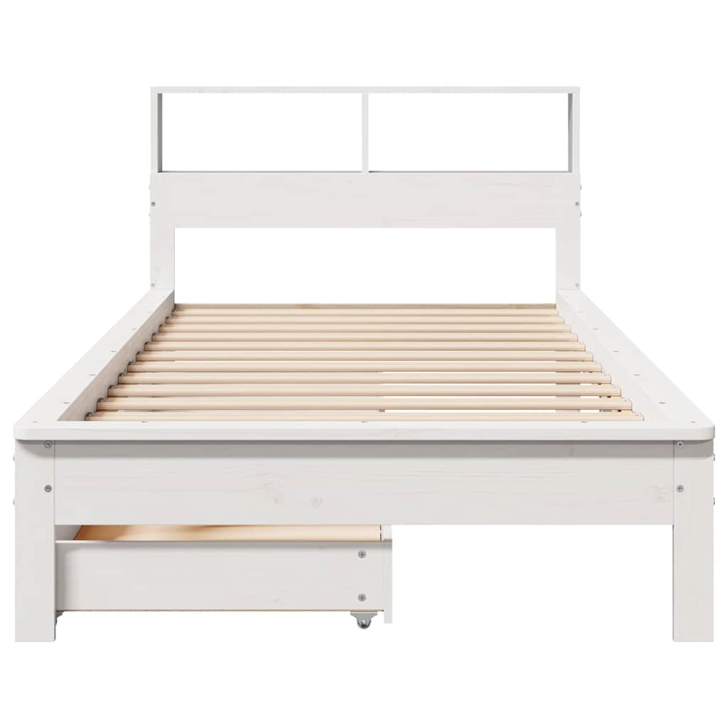 Lit bibliothèque sans matelas blanc 75x190cm bois de pin massif - XIOS