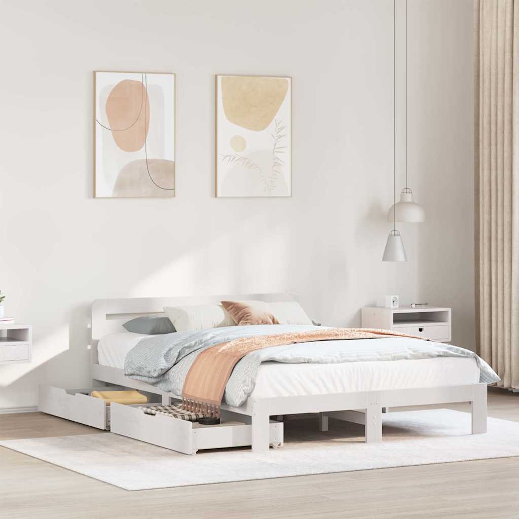 Cadre de lit sans matelas blanc 140x200 cm bois de pin massif - XIOS