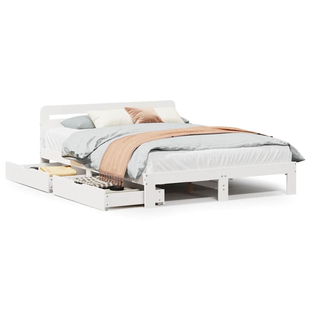 Cadre de lit sans matelas blanc 160x200 cm bois de pin massif - XIOS