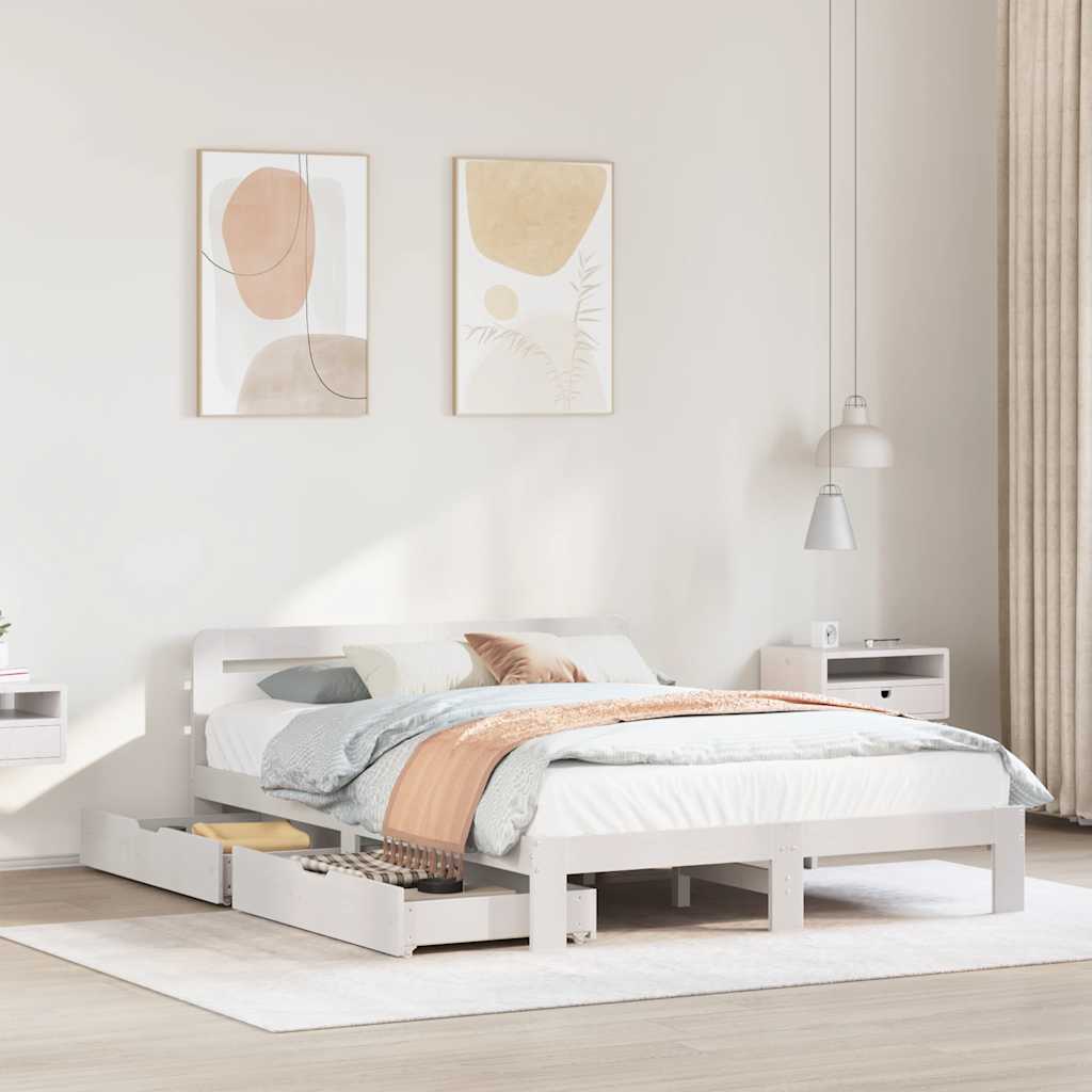 Cadre de lit sans matelas blanc 160x200 cm bois de pin massif - XIOS